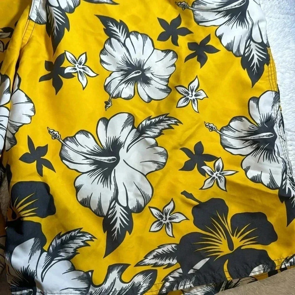 💥Vtg Y2K Floral Men’s Swim Trunks Shorts Swimsuit Bottoms KIRRA Yellow Gray LG - Picture 4 of 8